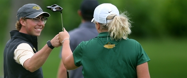 A Bogey-Free 64 Puts Former NDSU Golfers Herzog and Deziel in Front at MGA Mixed Team